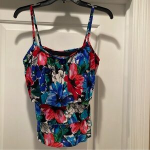 Jamaica Bay Ruffle Swim Tankini Tank Top 10 Blue Pink Floral Padded Shelf Bra